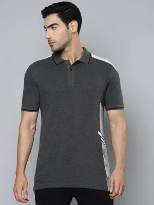 Alcis Men Charcoal Printed Polo Collar T-shirt Comfort Fit