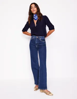 High Rise Column Leg Jeans-Dark Vintage Office Wear Casual