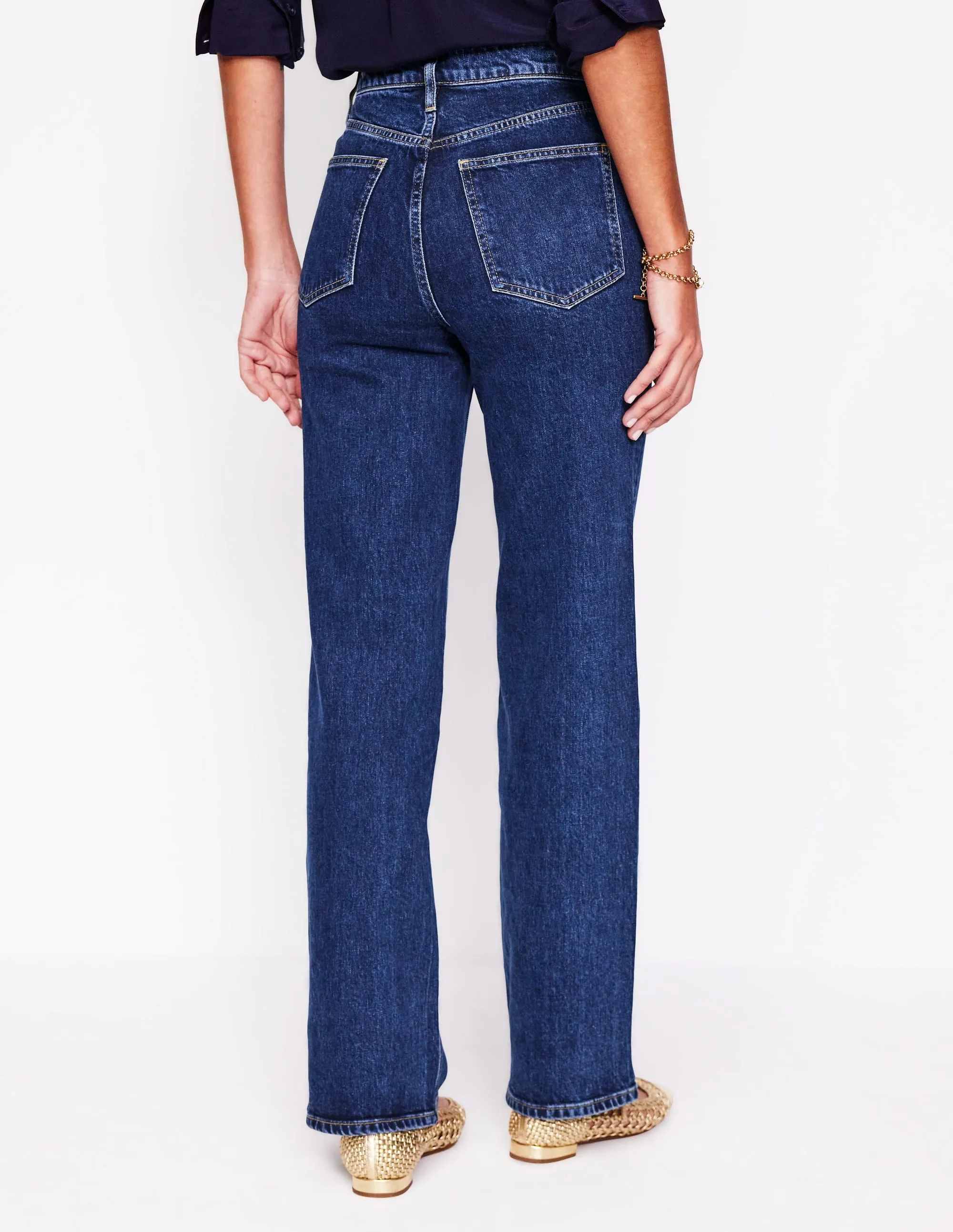 Comfortable Style High Rise Column Leg Jeans-Dark Vintage