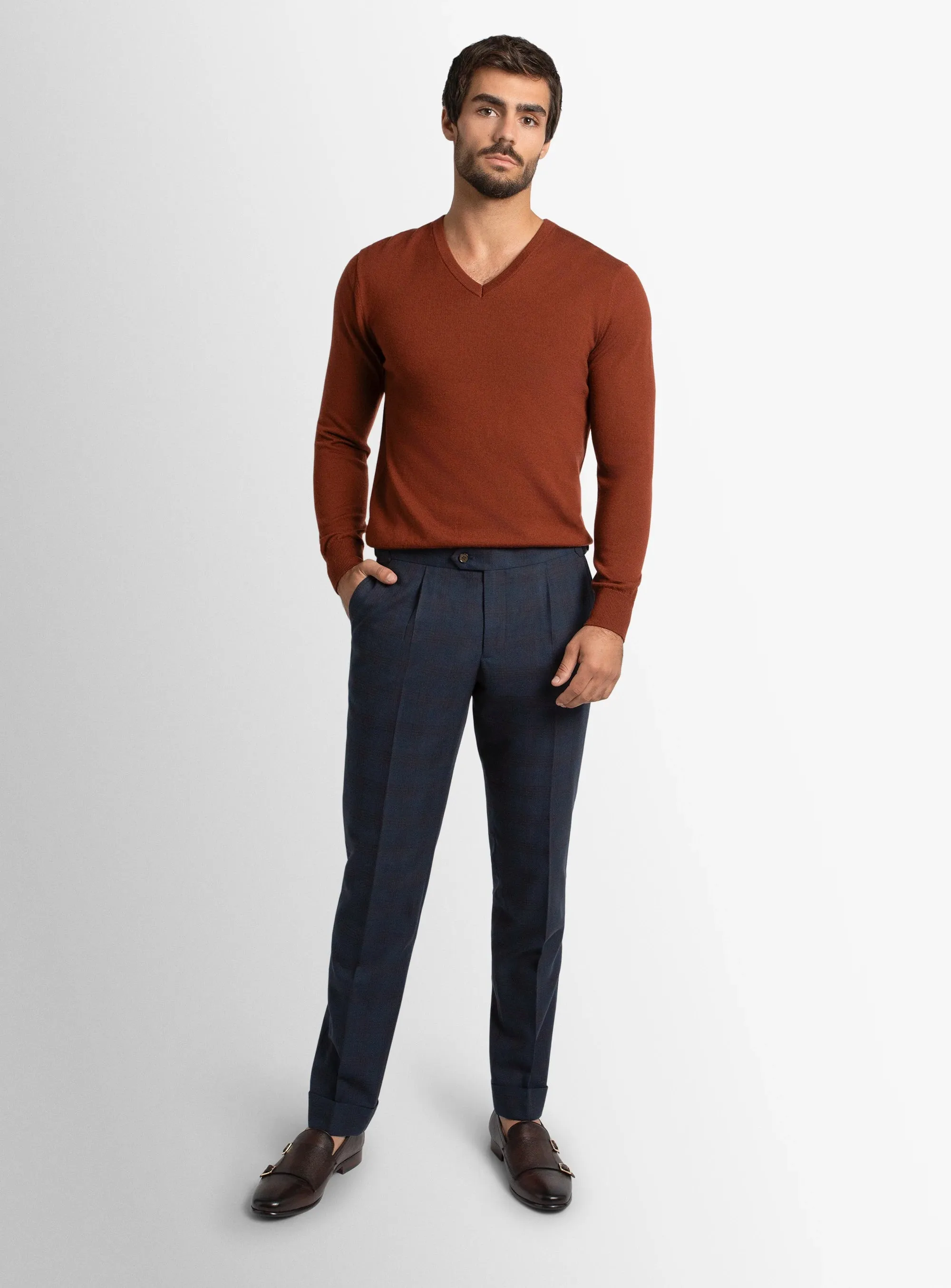Minimal Edge Flexible Knees Sienna Plaid Navy Trousers