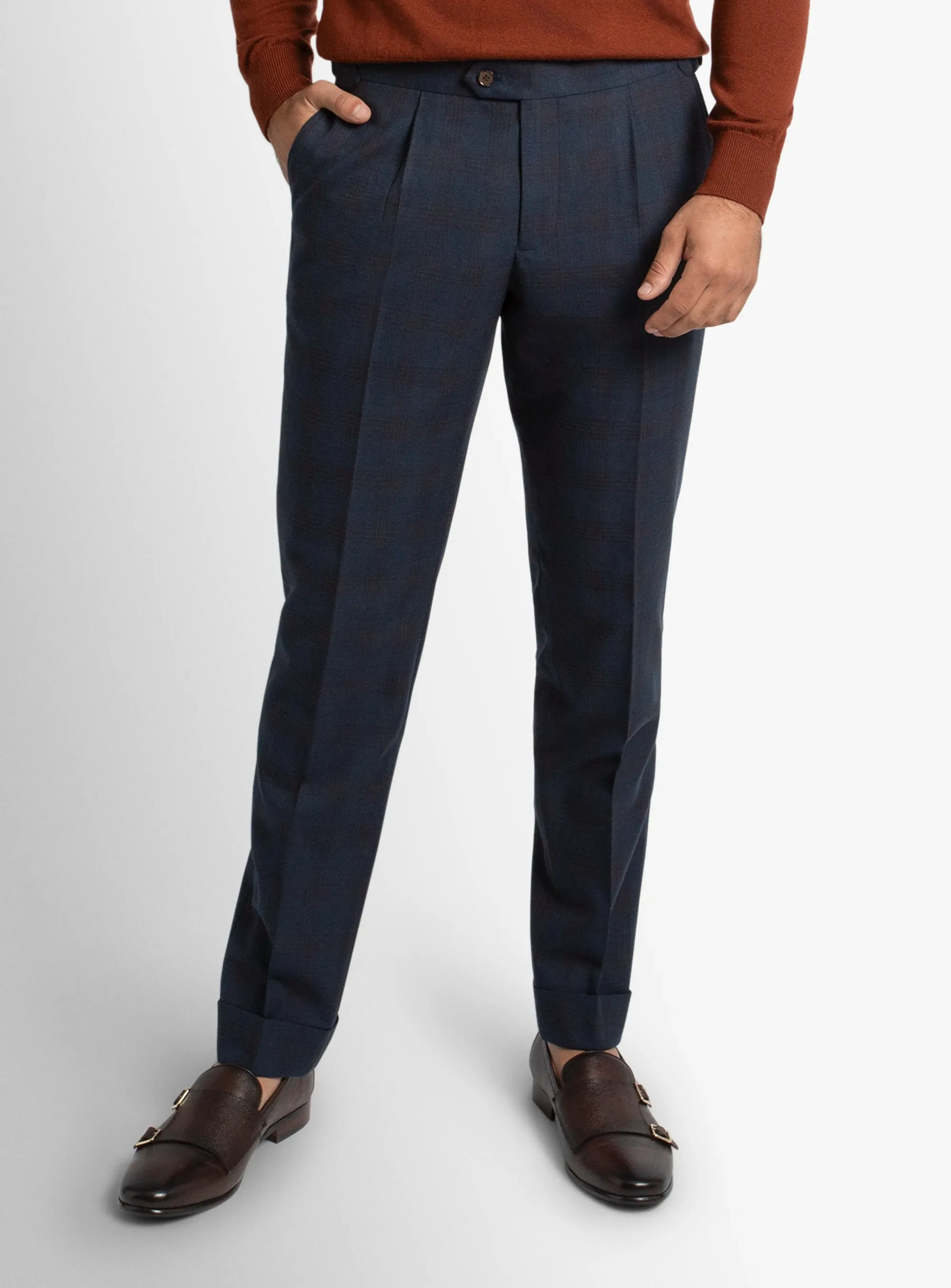NonSlipGrip Fashionable Fit Sienna Plaid Navy Trousers