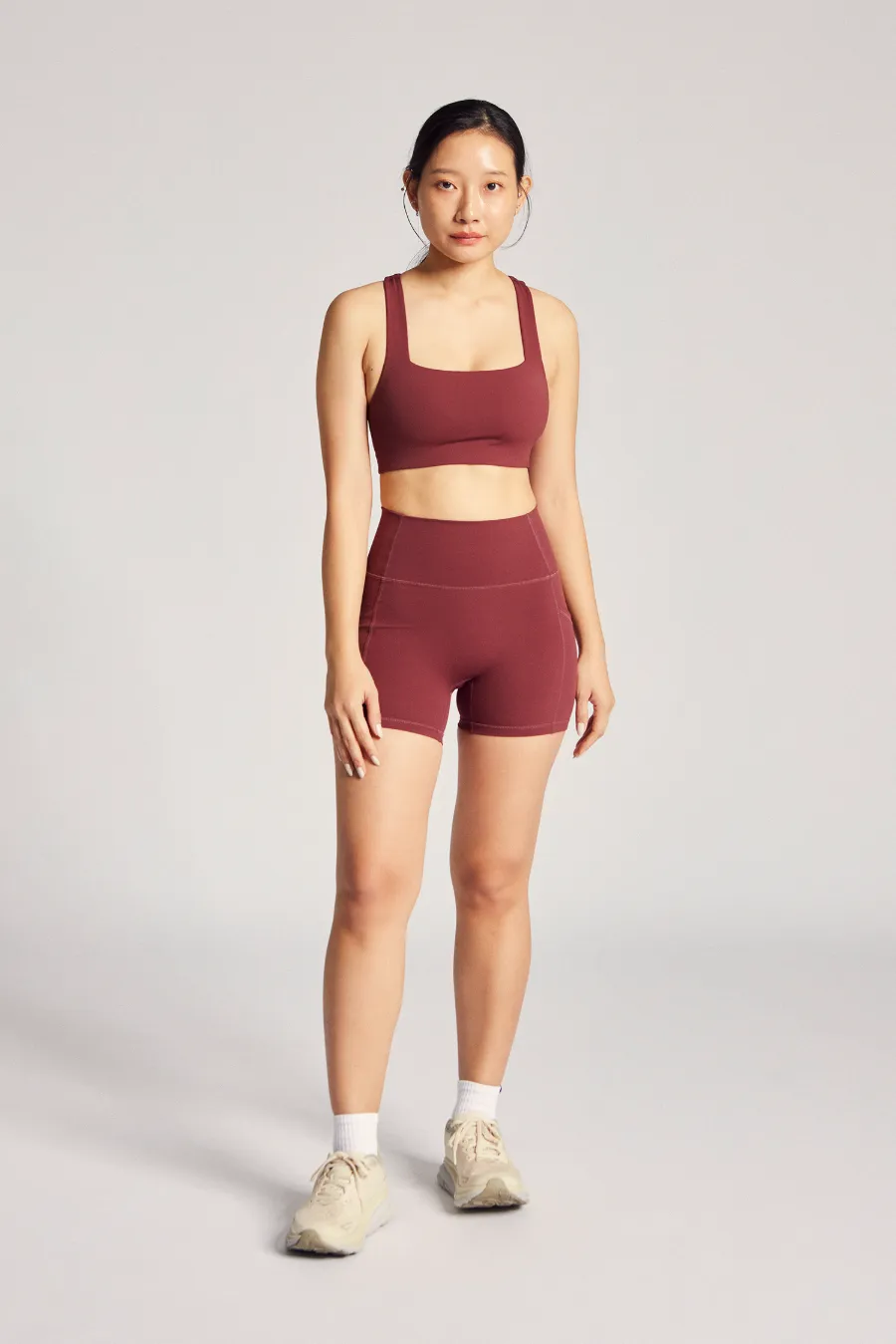Non-Slip Fabric Secure Closure System Boxy Bra in Dark Cherry