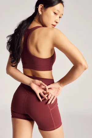 Boxy Bra in Dark Cherry Shoulder support Mock neck seams