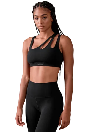Pre-workout preparation adults' SPORTS BRA ASYMMETRIC - Black
