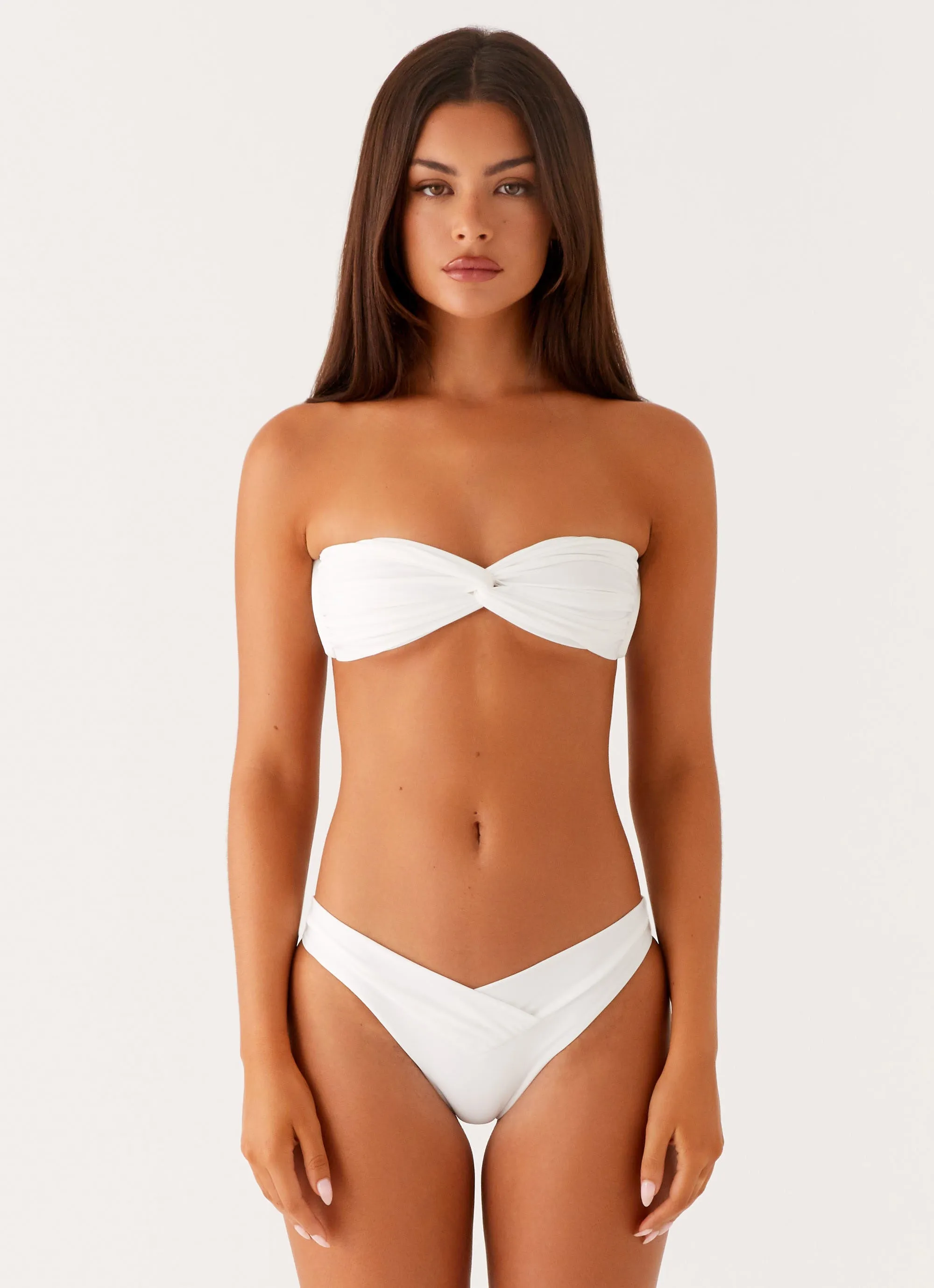 Delta Bandeau Bikini Top - White Poolside Lounge Reinforced Strap Anchors