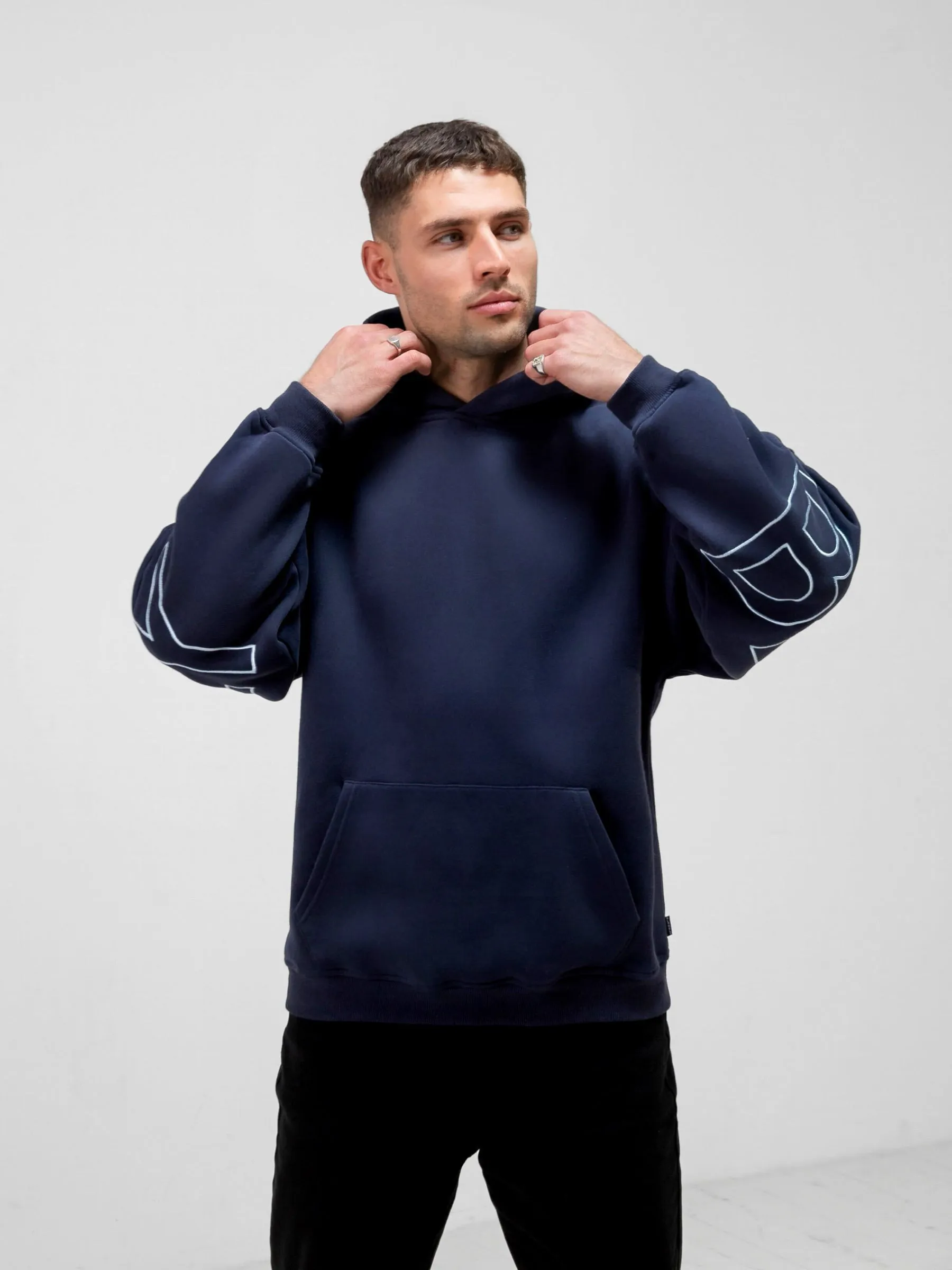 Sport Outfit Eland like Embroidered Idris Oversized Hoodie - Blue