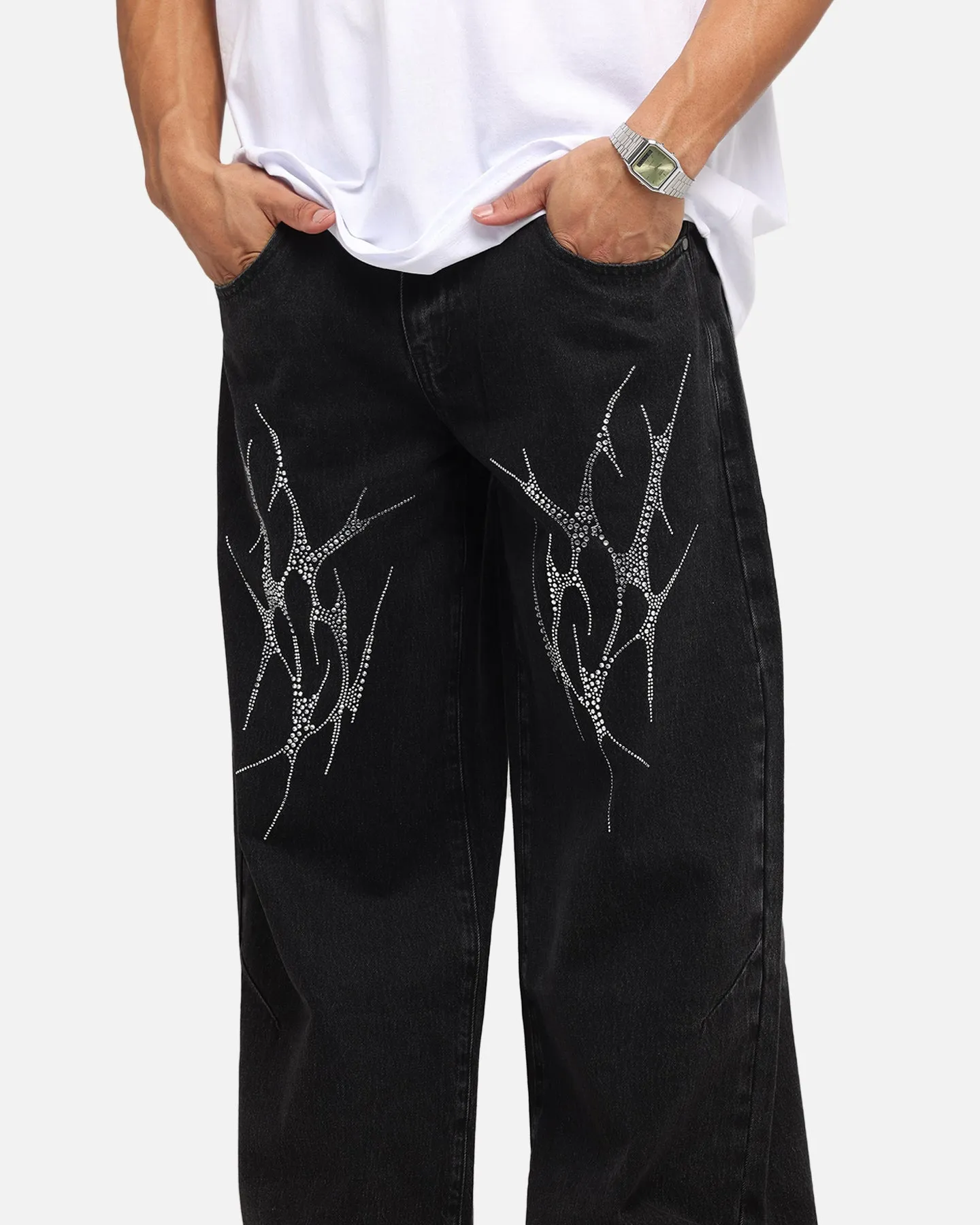 Saint Morta Amplus Tribal Rhinestone Jeans Black Shadow Breathable Classic Wear Eco Friendly Night Out Daily Wear