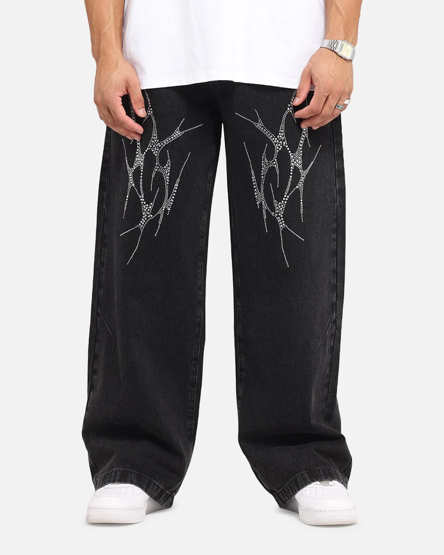 Family Style Elegant Saint Morta Amplus Tribal Rhinestone Jeans Black Shadow