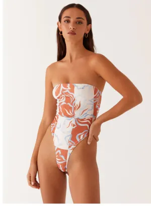 Active Wear Maxine Strapless One Piece Swimsuit - Orange Blue Floral