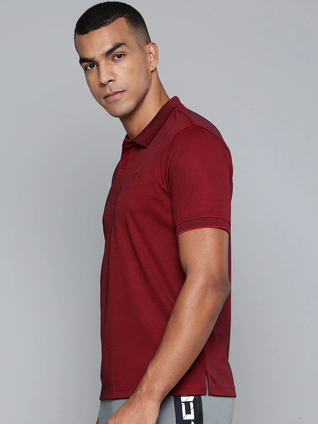 Alcis Men Maroon Solid Polo Collar T-shirt Lightweight Knit Material