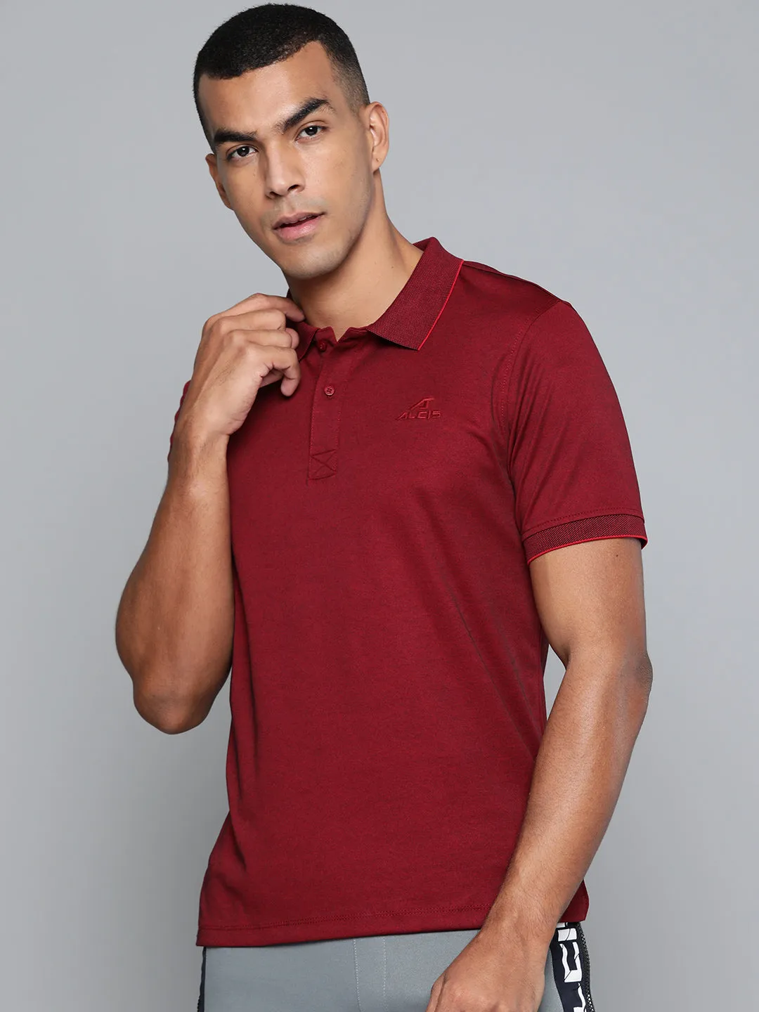 Breathable Underarm Vents Alcis Men Maroon Solid Polo Collar T-shirt
