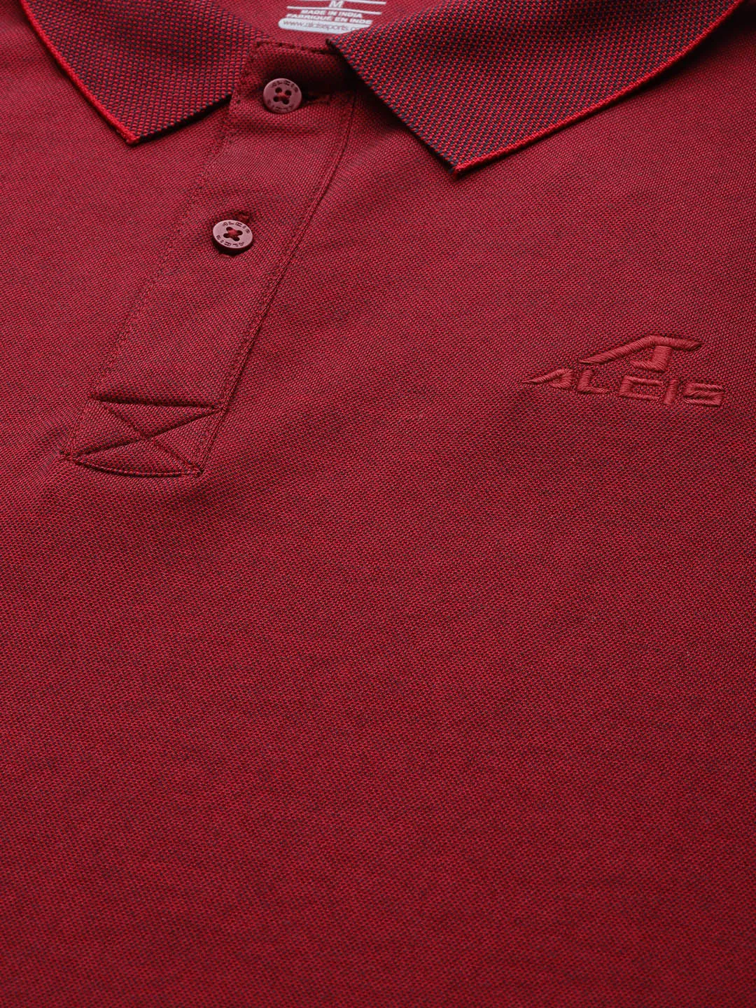 Alcis Men Maroon Solid Polo Collar T-shirt Summer Smart ButtonDown Collar