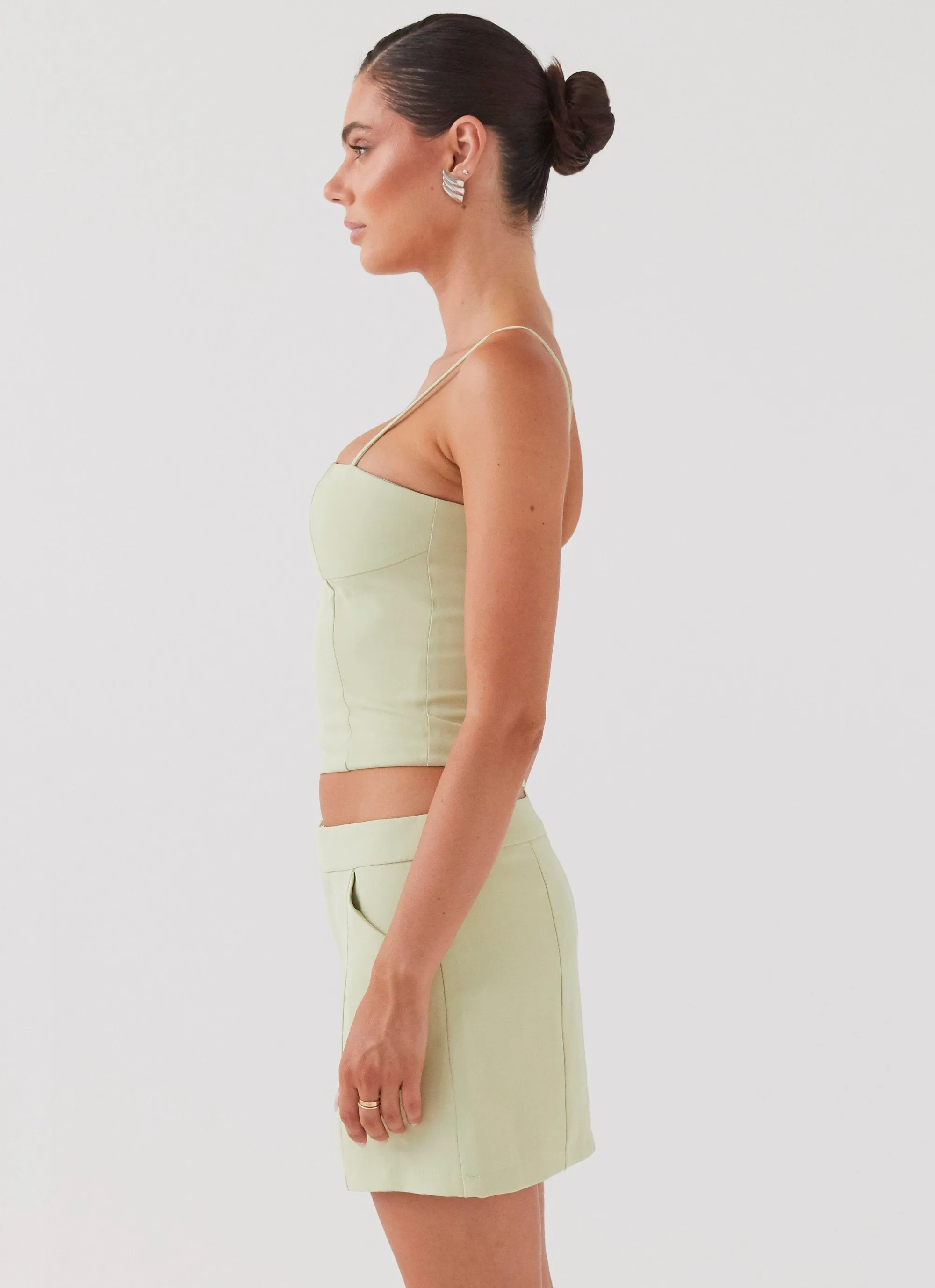 Petal Zone Pearl-Detail Eliana Suit Mini Skirt - Green Zest