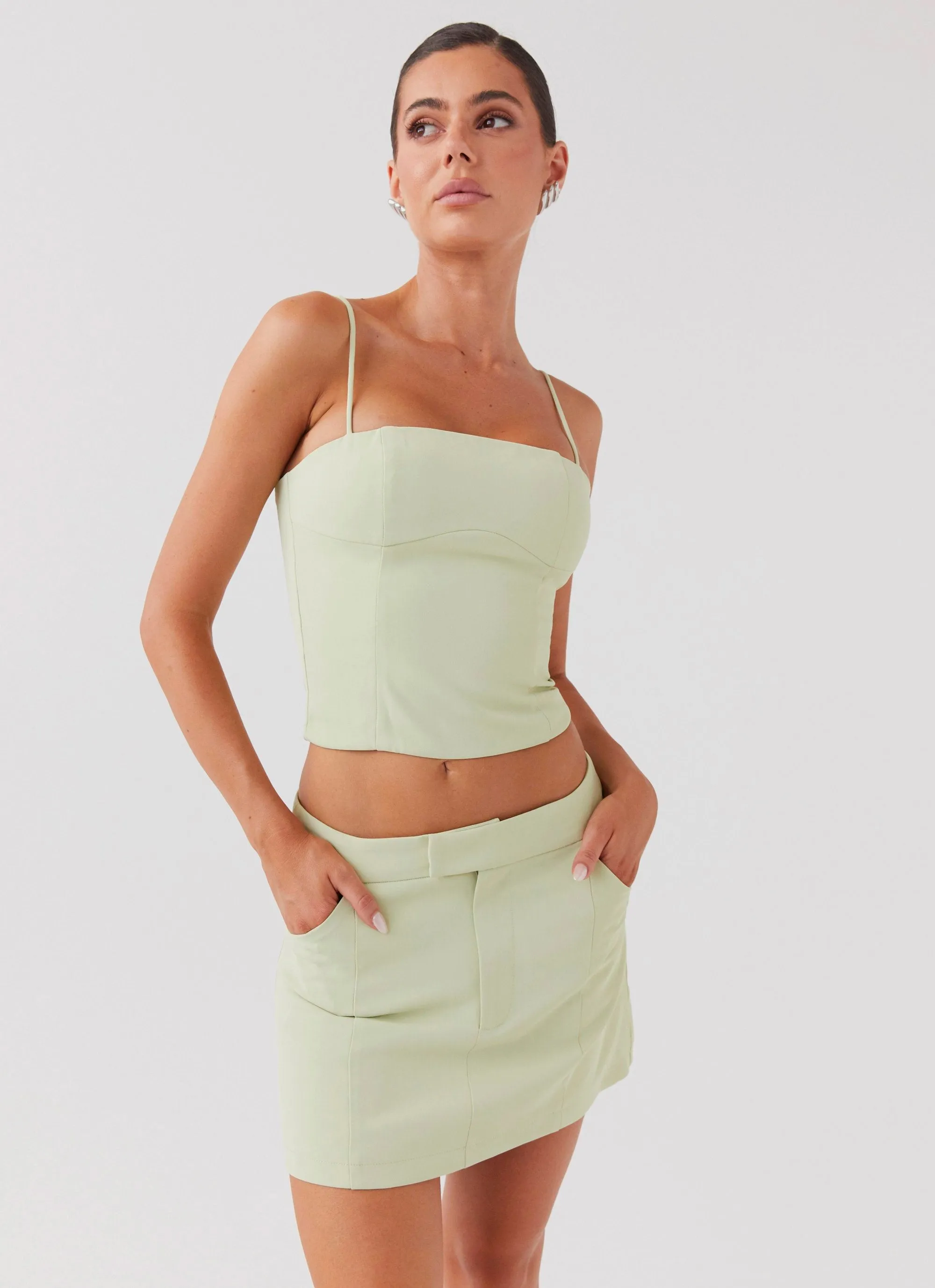 Eliana Suit Mini Skirt - Green Zest Smooth-Finish Loose Flow