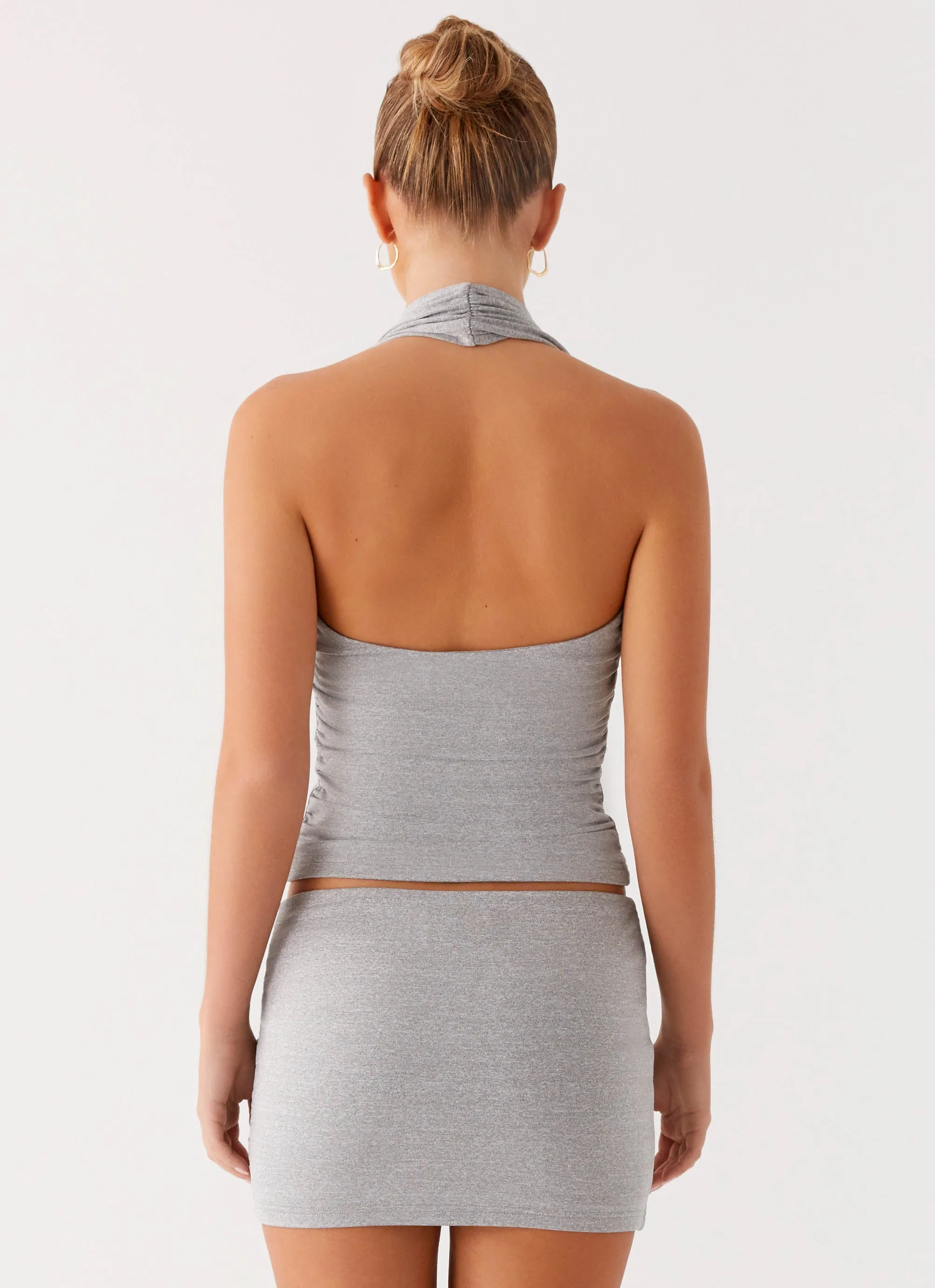 Amia Mini Skirt - Grey Marle Bold Design knee-length