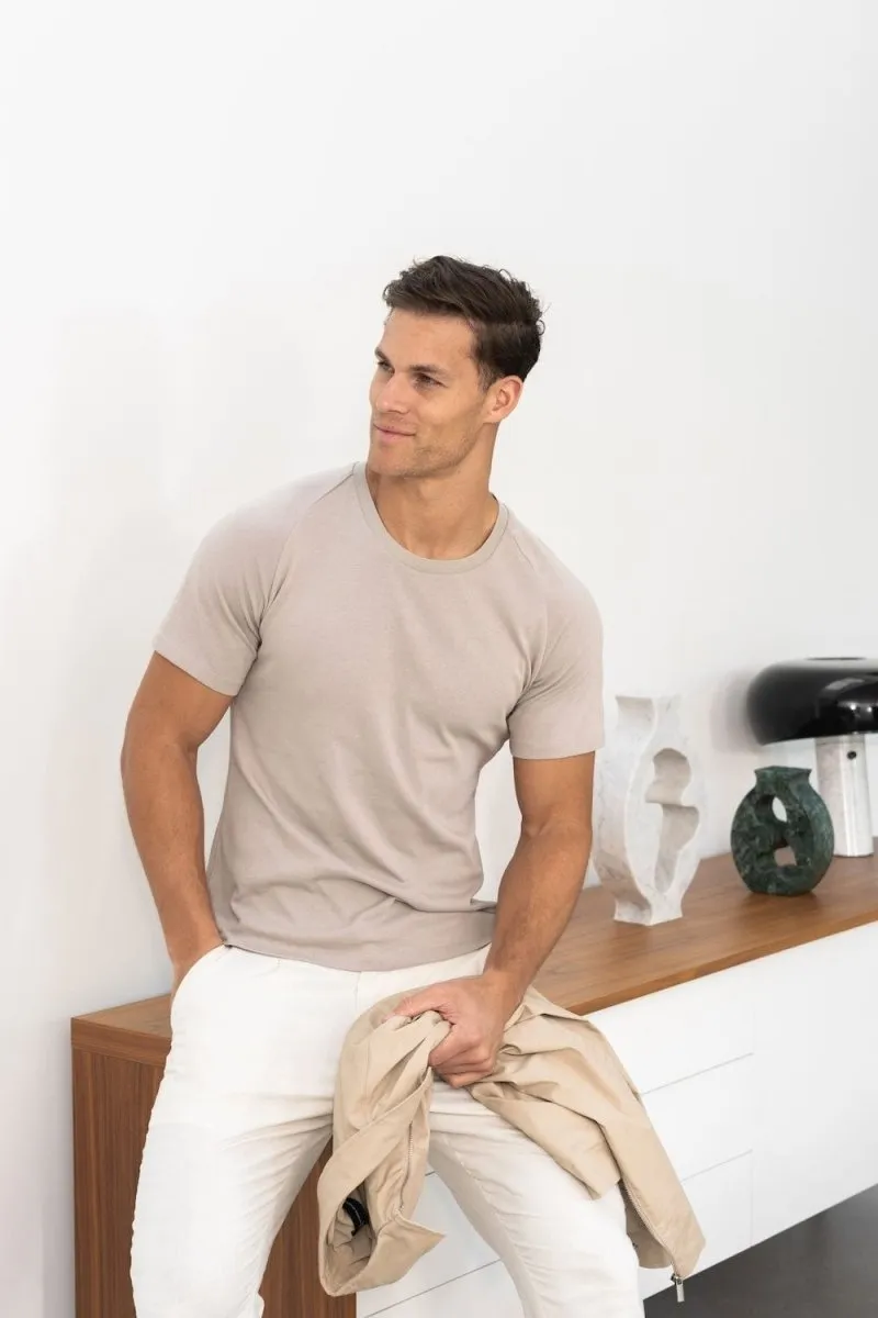 Buttery Soft Fabric Knit Look T-Shirt in Stone