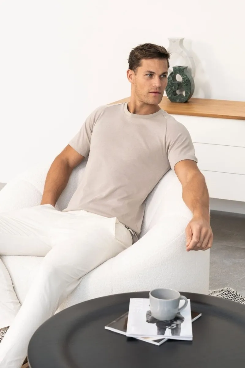 Fun and Comfortable Versatile Style Trend Knit Look T-Shirt in Stone