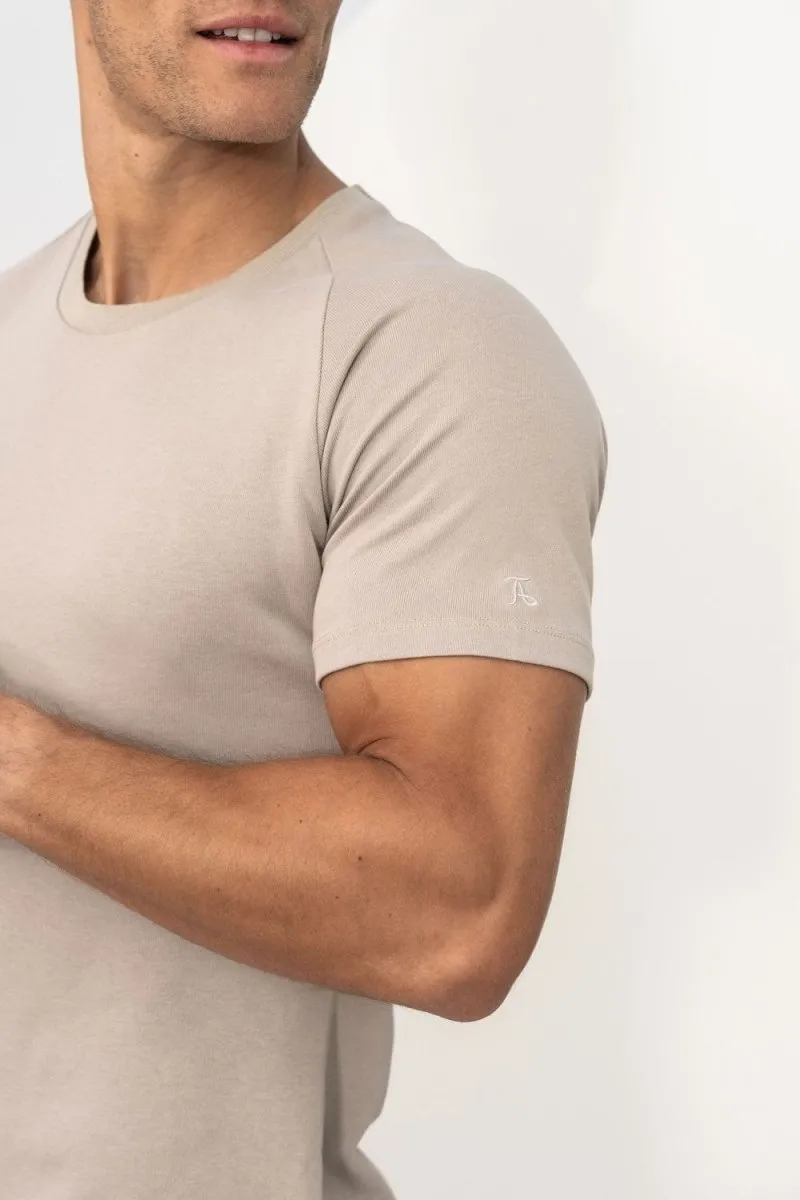 Knit Look T-Shirt in Stone Classic Fit Breathable knit