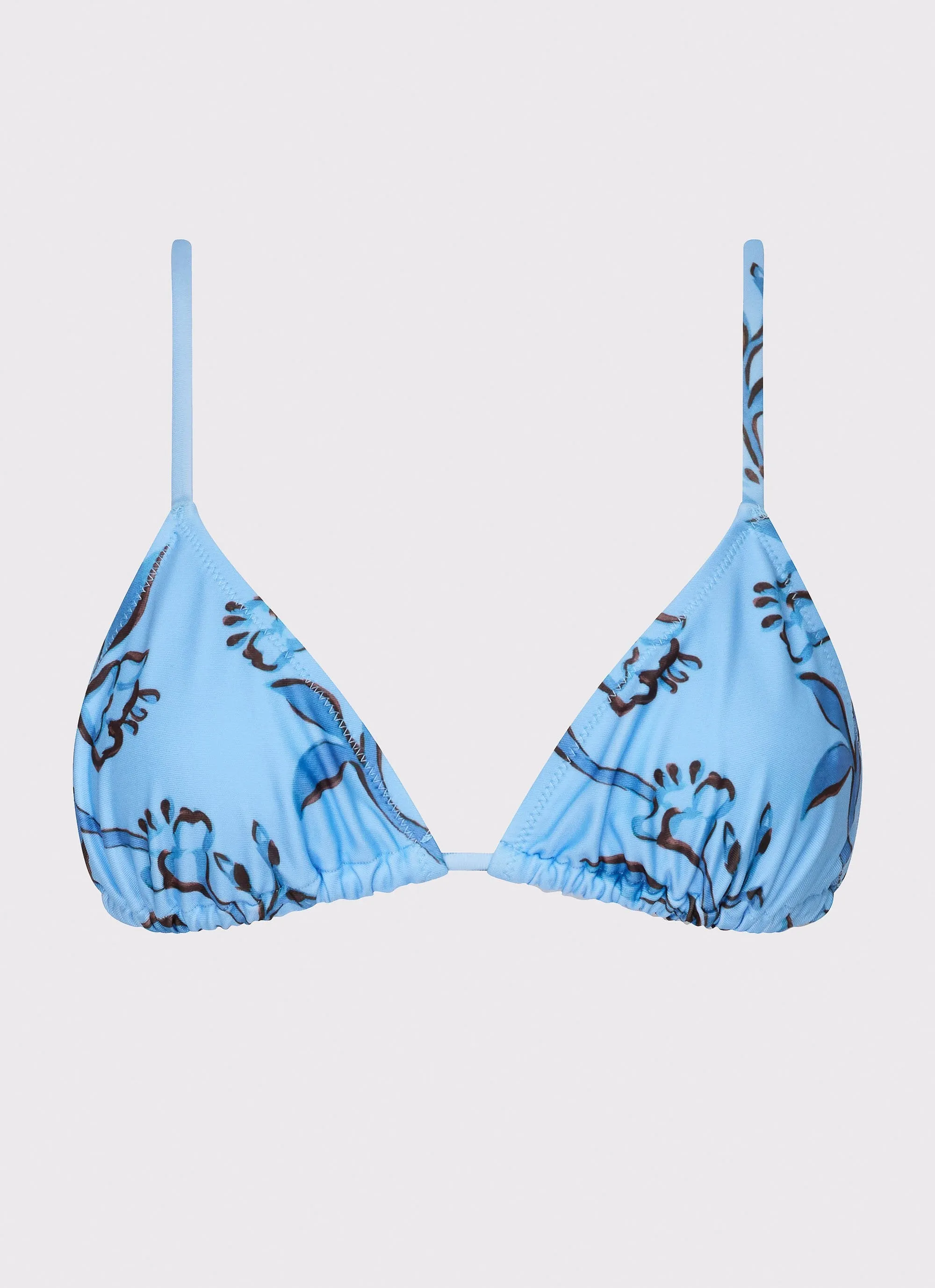 Calista Bikini Top - Blue Floral Print Flexible Waistband