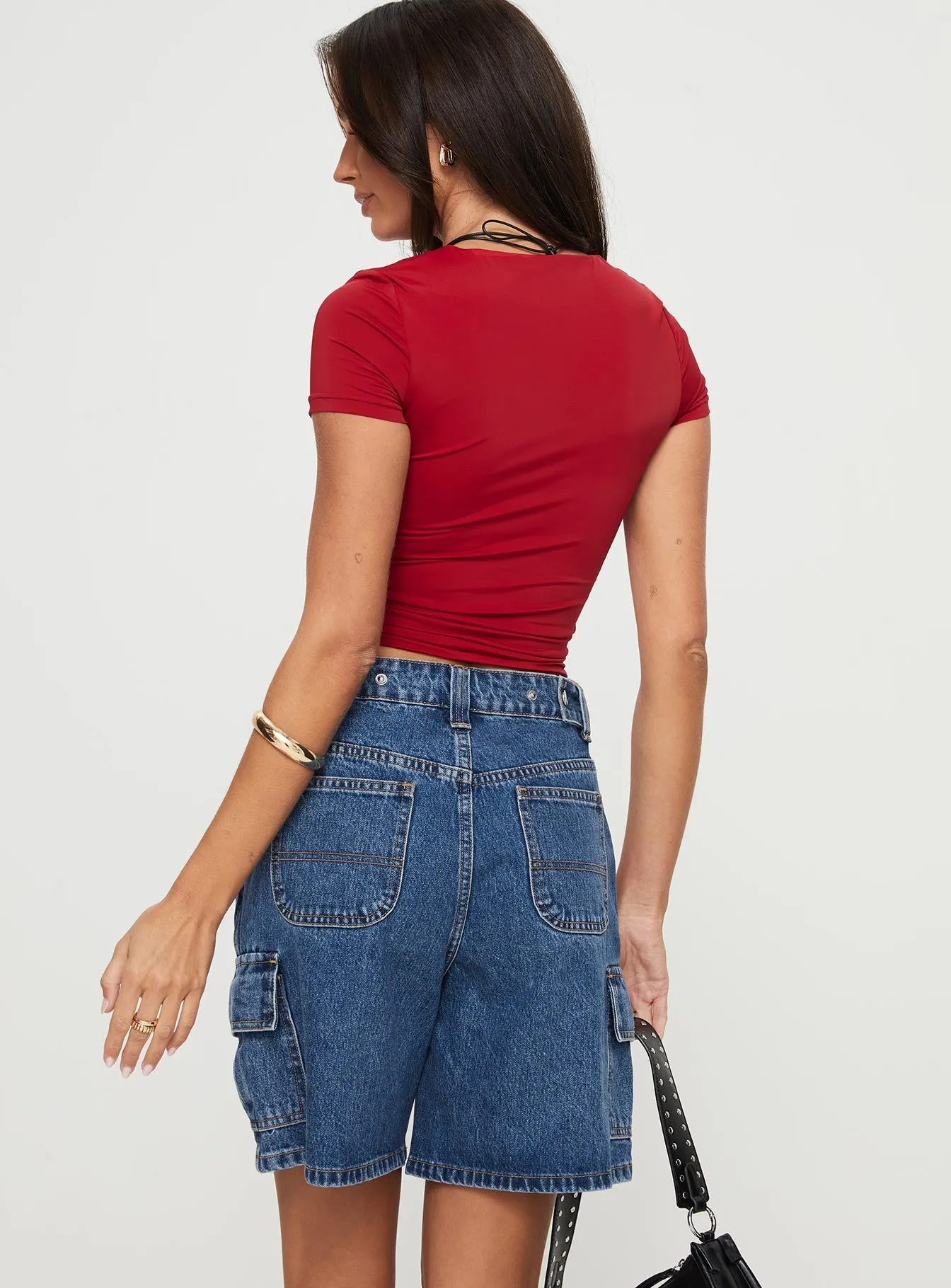 Layer Safe Reflective details Mika Carpenter Denim Shorts Mid Wash Petite