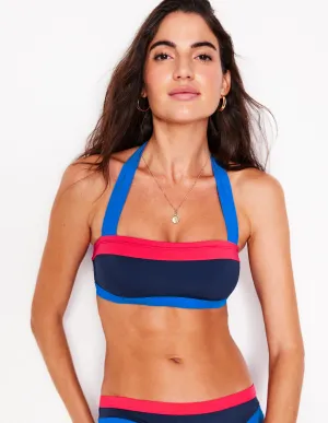 Biodegradable Fabric Santorini Bikini Top-Navy/ Coral Punch Pink/ Blue