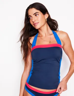Santorini Tankini Top-Navy/ Coral Punch Pink/ Blue wrinkle free