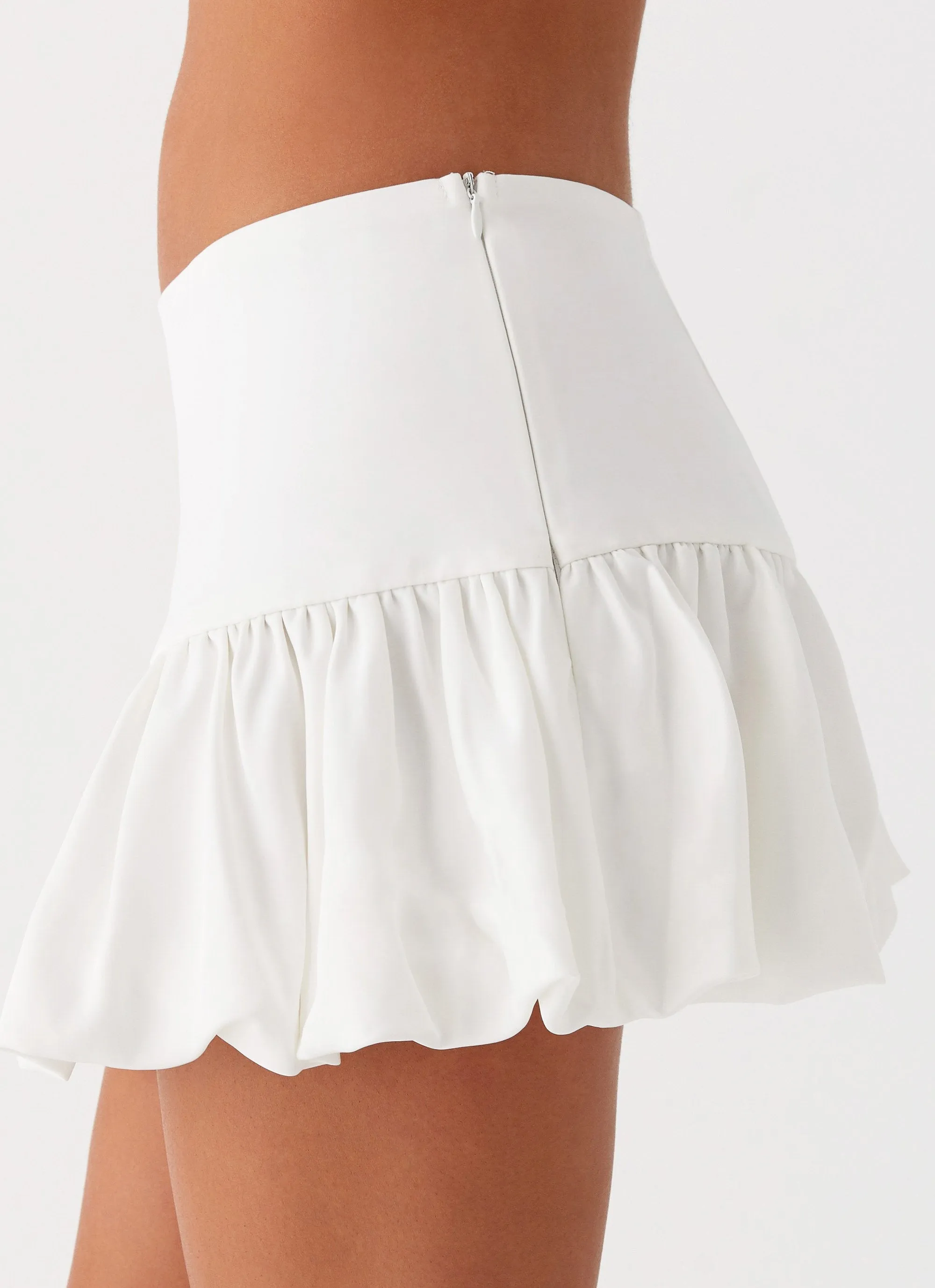 Sweet Thing Bubble Hem Mini Skirt - White Layered Volume Sleek Outline
