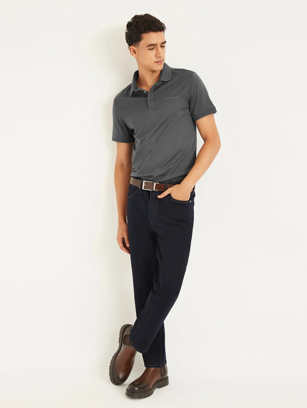 Men's Redloop Solid Slim Fit Polo T-Shirt NonRestrictive Shoulder Design