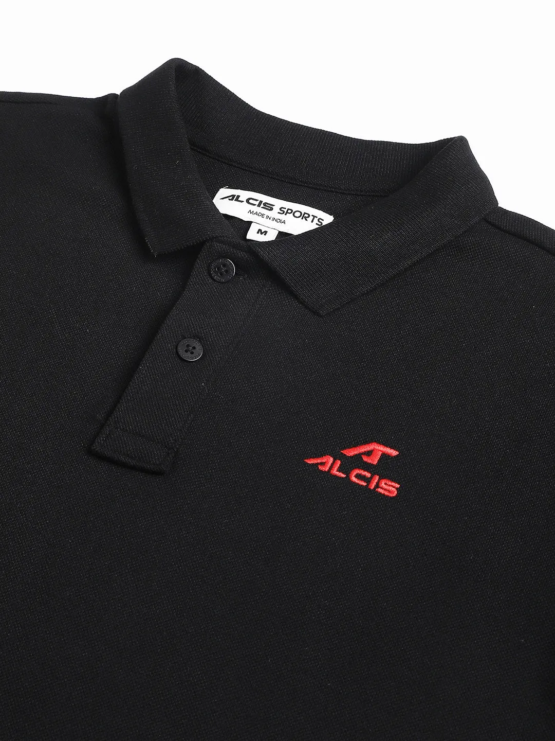 Lounge Wear Tri Blend Composition Alcis Men Black Soft-Touch Regular-Fit Varsity Athleisure Polo T-Shirt