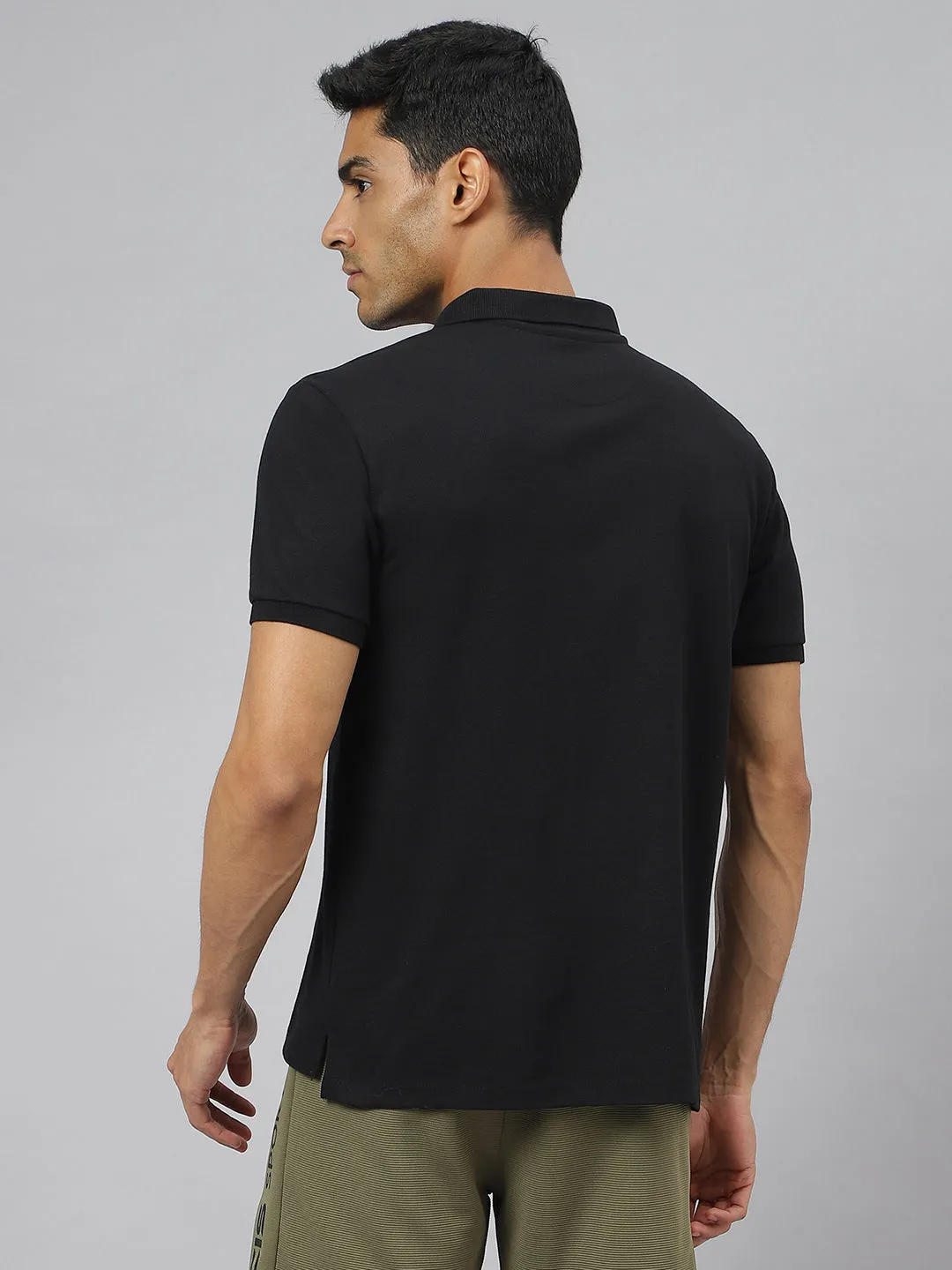 Alcis Men Black Soft-Touch Regular-Fit Varsity Athleisure Polo T-Shirt slim fit Youthful Appeal