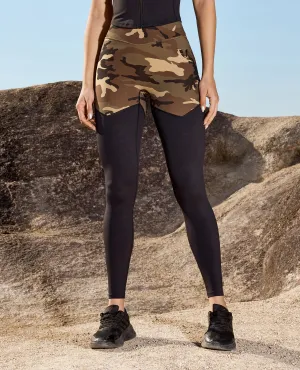 Chafe Resistant Design Cargo Power Leggings - Earth Camo and Black