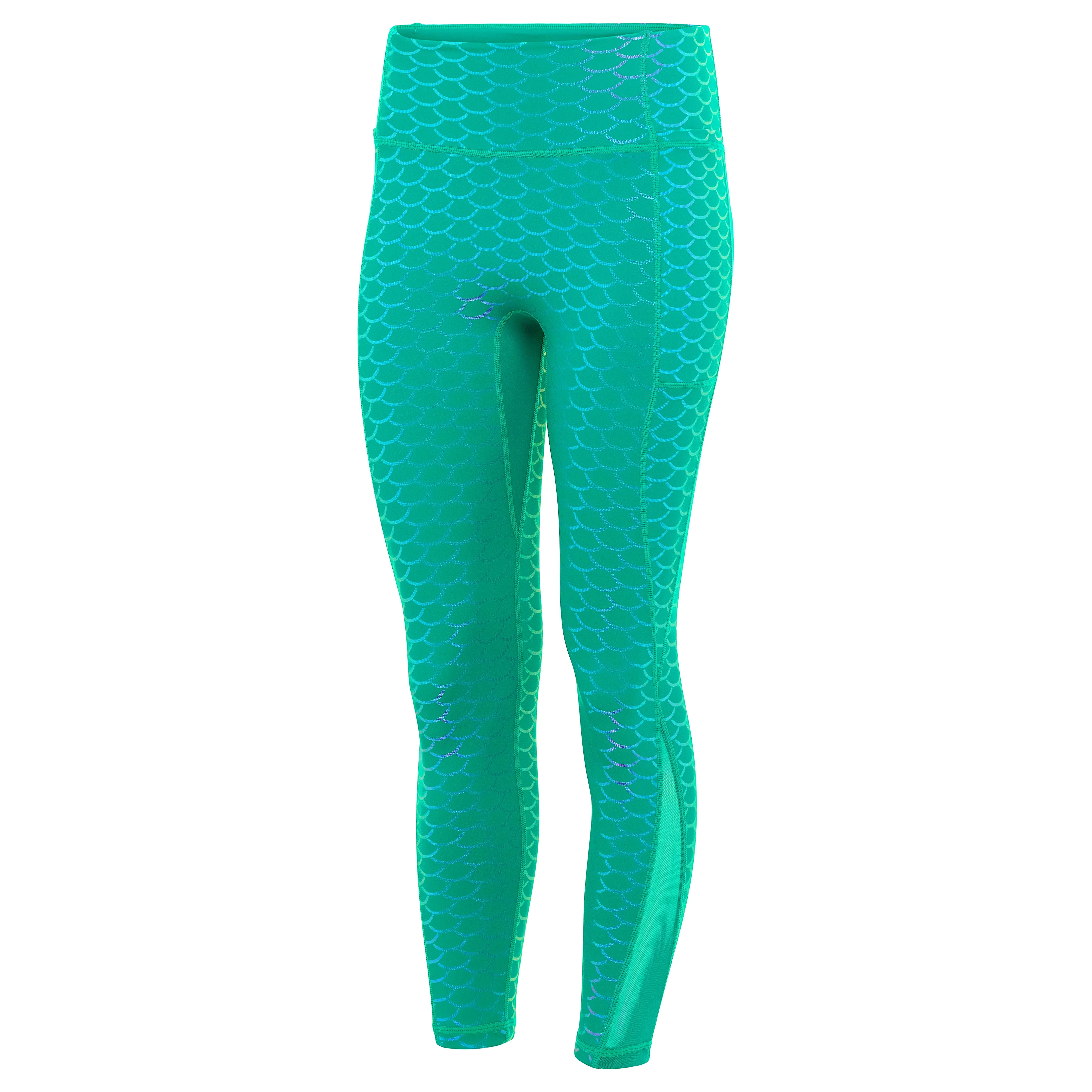 Mermaid Princess Leggings - Green School Sports Plus Size Ribbed Texture Fabric