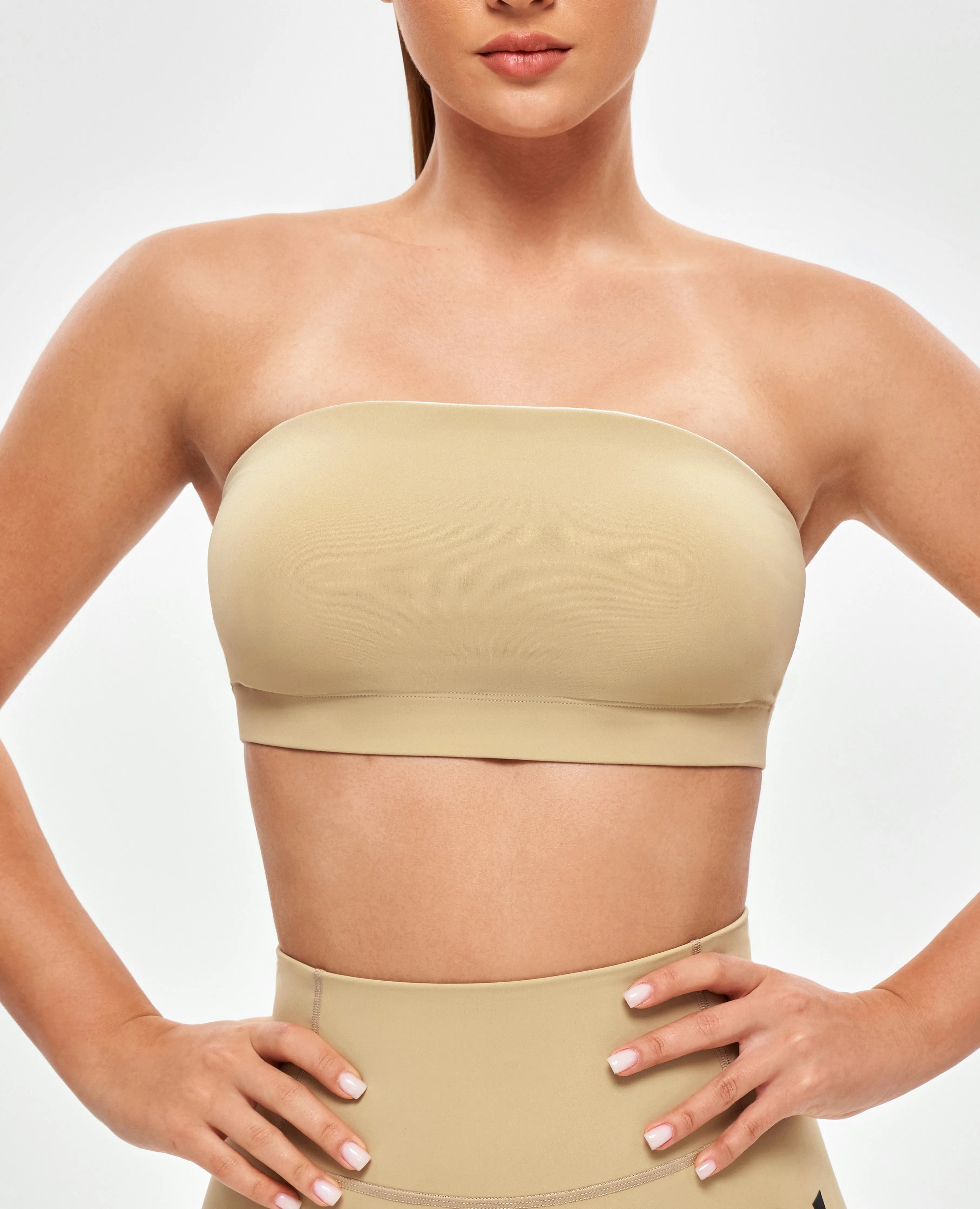 Structural seams Wide Band Strapless Sports Bra - Khaki Yellow