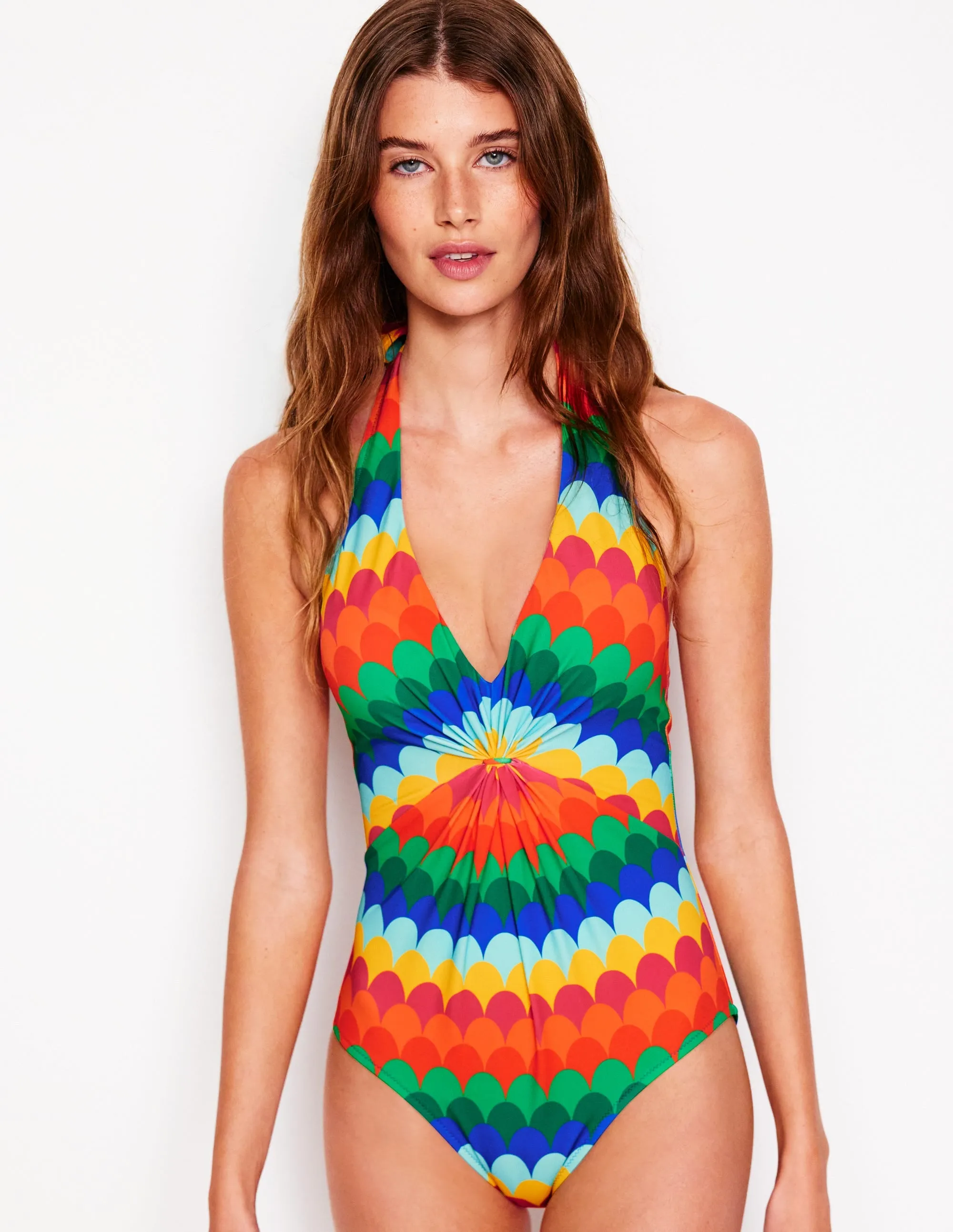 Ruched Loop Swimsuit-Multi, Scallop Stripe Sunny Escape
