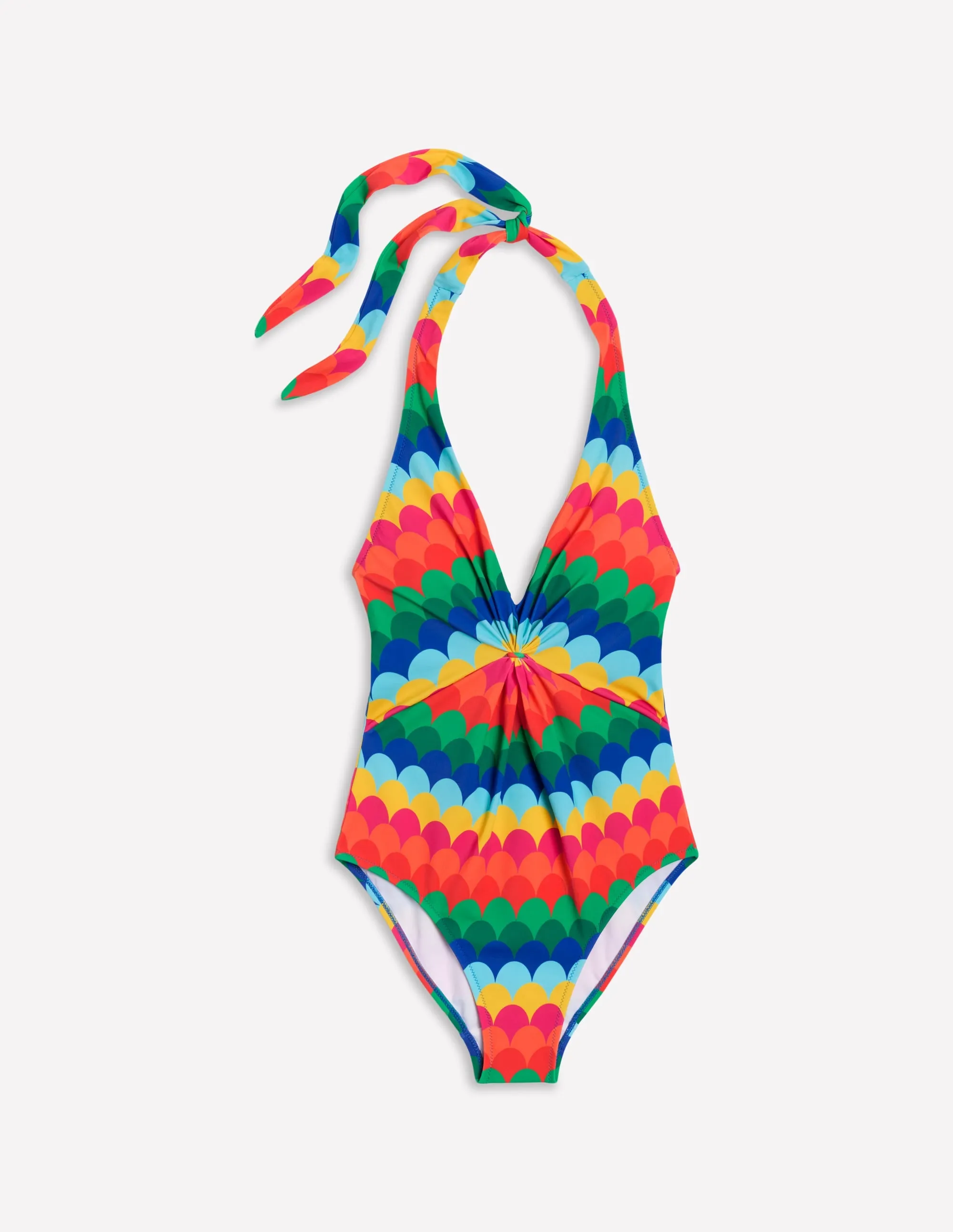 Longline-Silhouette Ruched Loop Swimsuit-Multi, Scallop Stripe