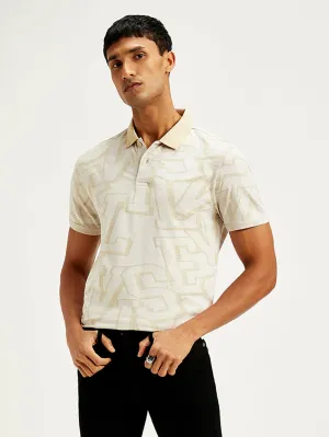 Men's Typographic Print Slim Fit Polo T-Shirt Athletic Comfort