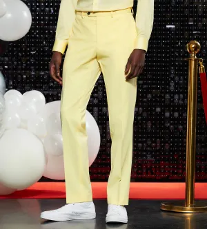 Slim Fit Bright Yellow Solid Suit Pants Sporty Comfort Wear