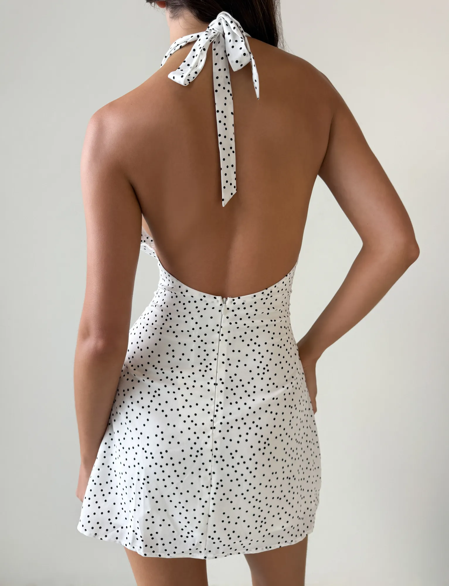 DYLAN HALTER MINI DRESS - WHITE POLKA Style focused Chic Comfort