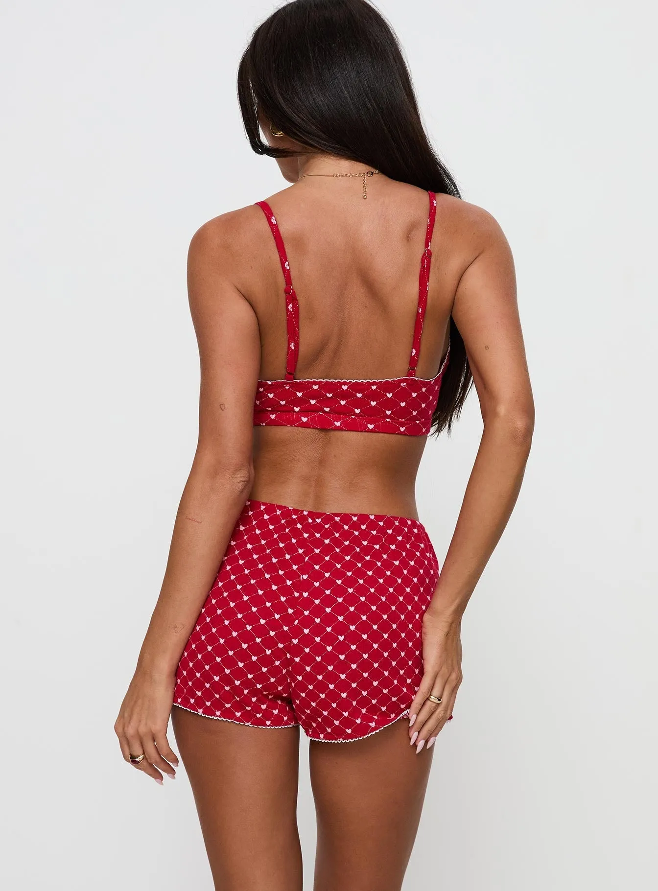NonRestrictiveFit AntiStatic Material Slow Start Pointelle Sleep Short Red