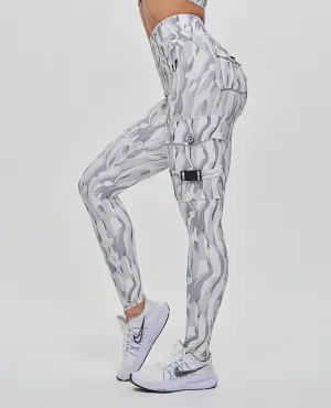 Cargo High Waisted Pocket Leggings - White Camo Flexible Wear Summer Wear