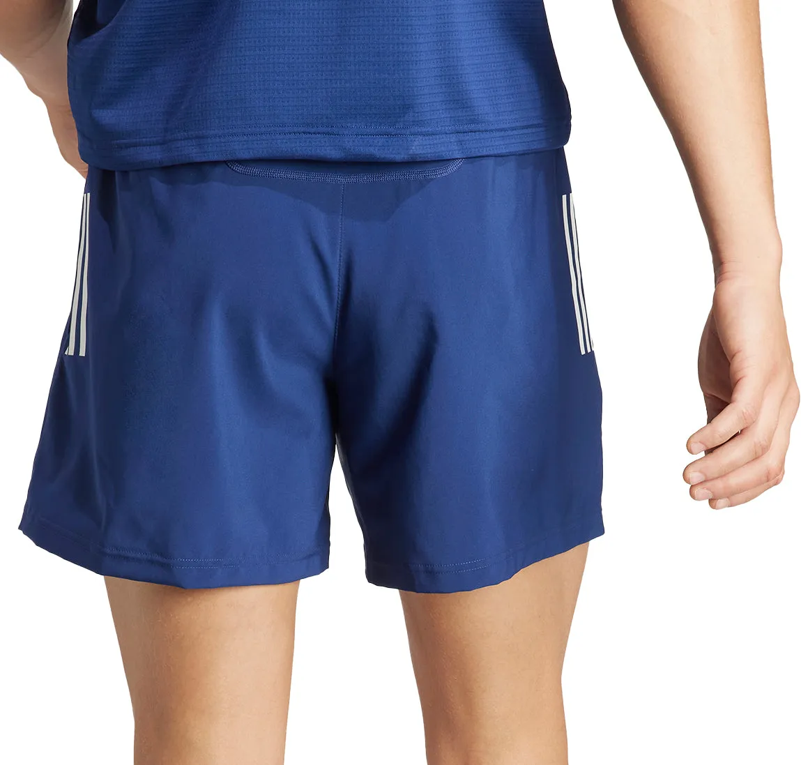 adidas Own The Run 7 Inch Mens Running Shorts - Blue Secure Zipper Closure