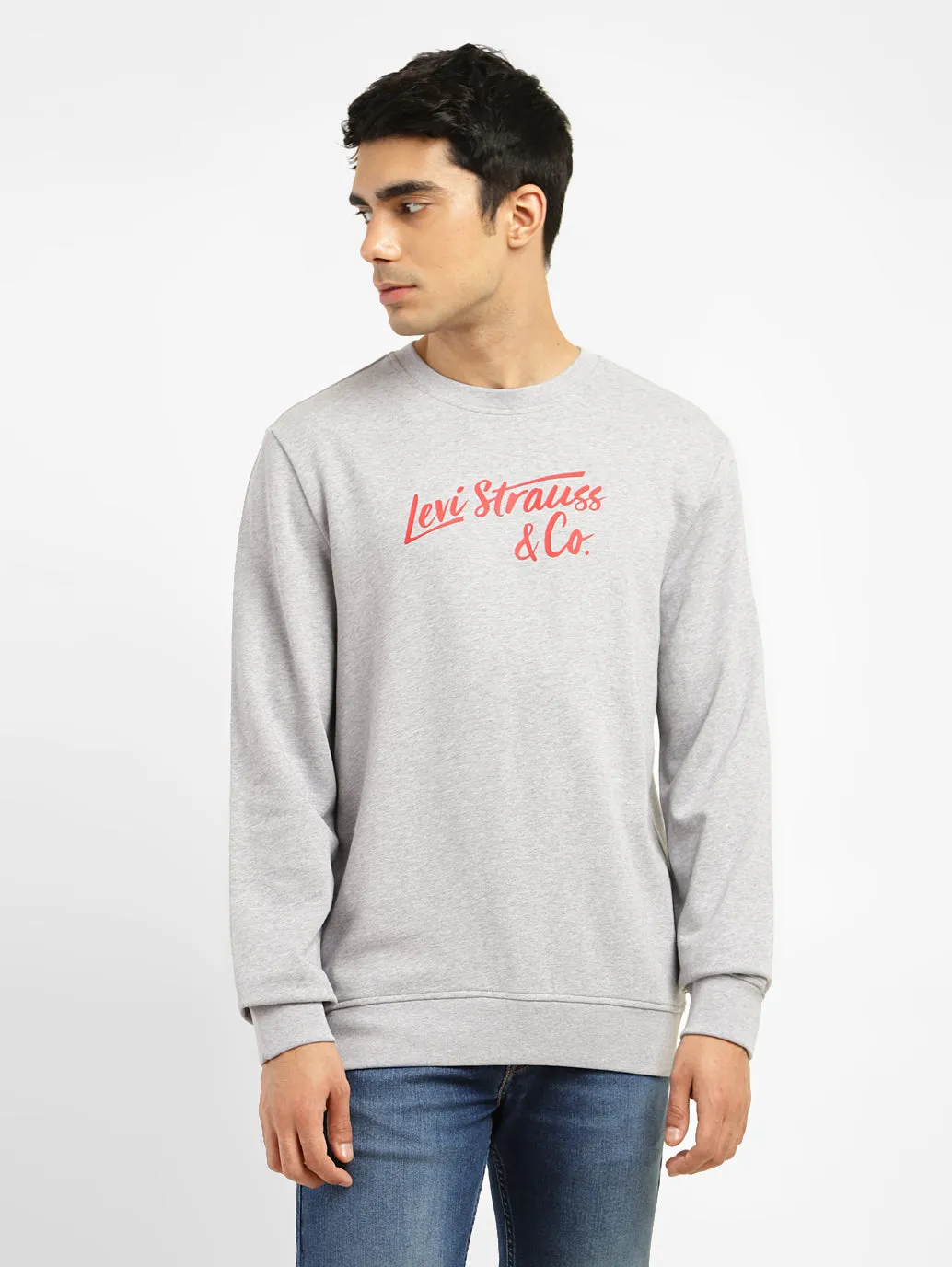 Stretch Knit Technology Men's Graphic Print White Crew Neck Sweatshirt