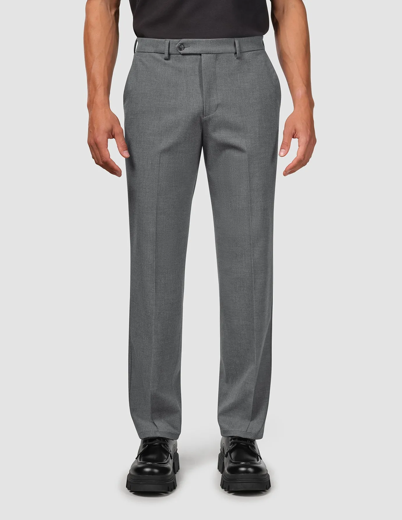 Form Fitting Cool Weather Essential Suit Pants Relaxed Fit Dark Grey Melange