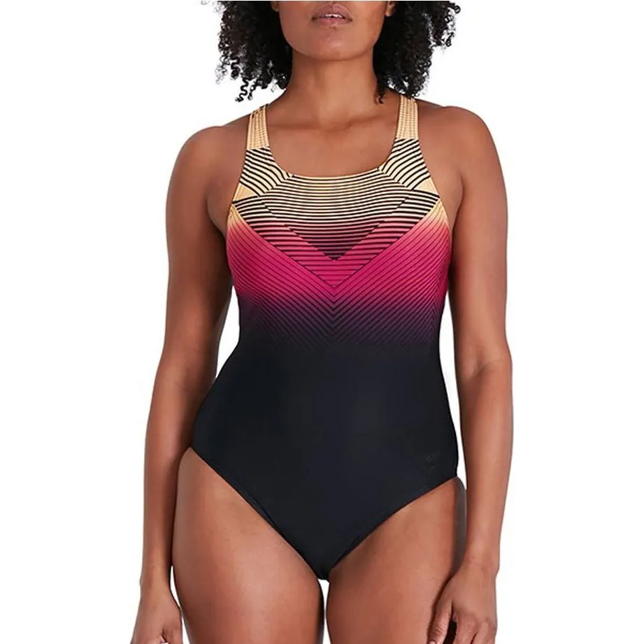 Anti Sand Pockets Warm-Hue Speedo Digital Placement Medalist Womens Swimsuit - Black