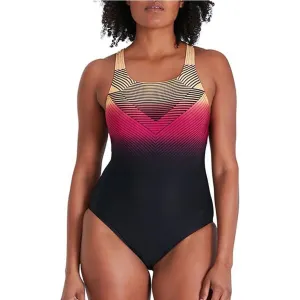 Anti Sand Pockets Warm-Hue Speedo Digital Placement Medalist Womens Swimsuit - Black