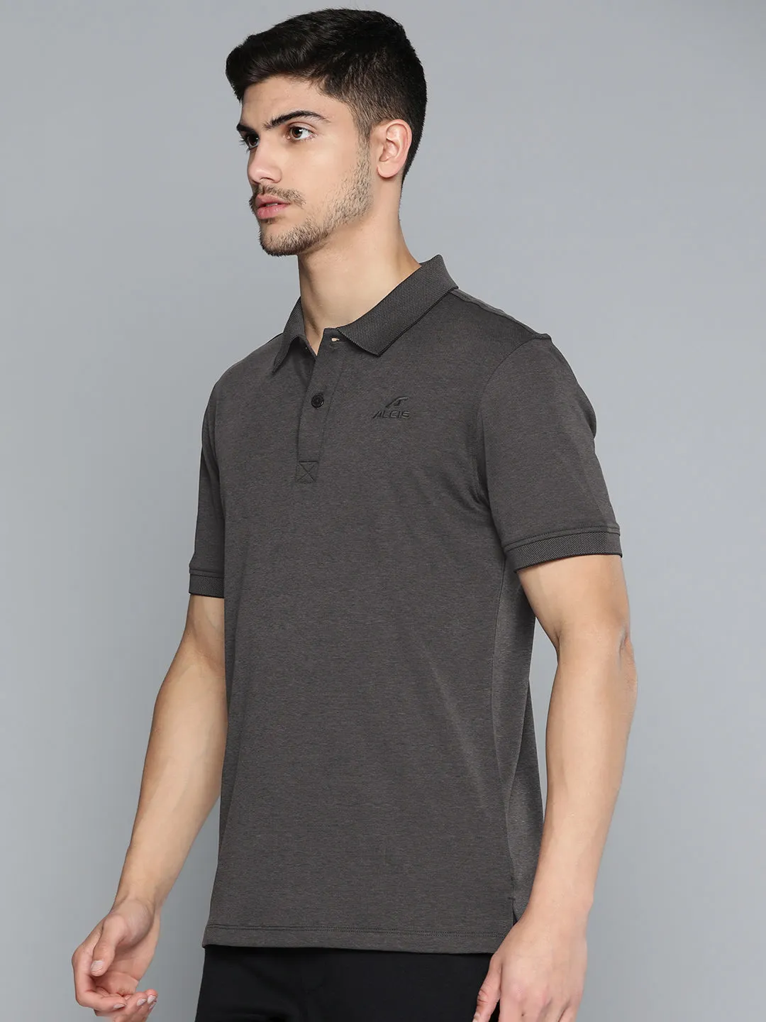Alcis Men Polo Collar Anti Static Slim Fit Sports T-shirt Golf Course EasyCare Woven Fabric