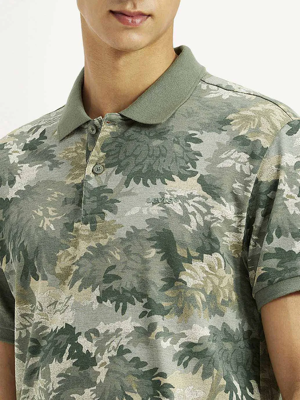 Striped Design FourWay Stretch Fabric Men's Green Printed Slim Fit Polo T-Shirt