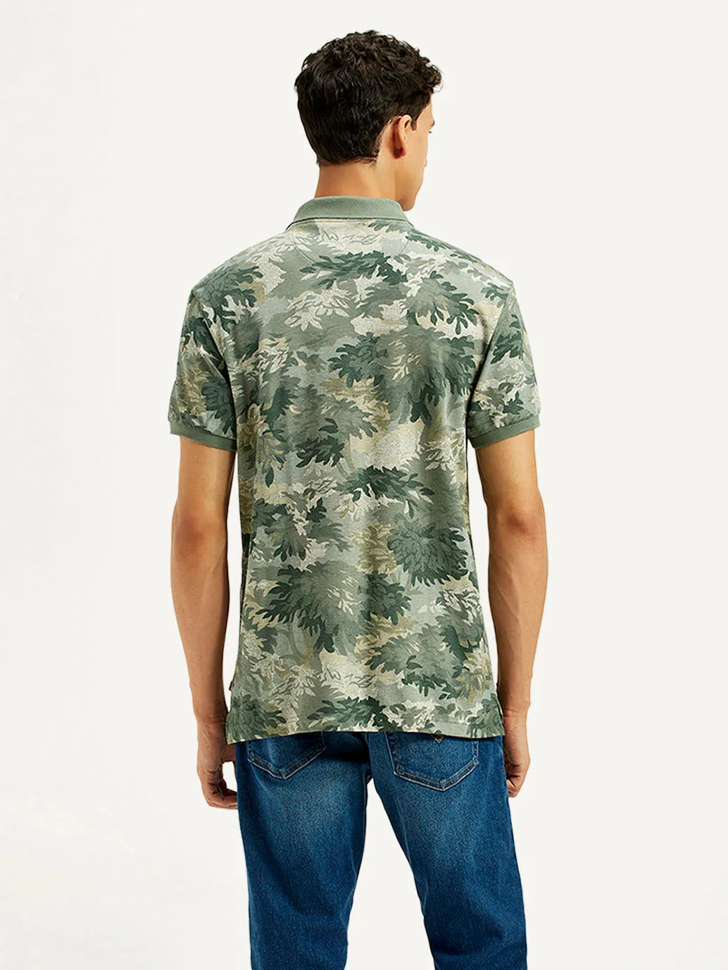 Casual Elegance Streetwear Edge Men's Green Printed Slim Fit Polo T-Shirt