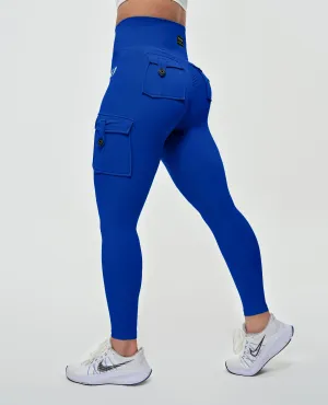 Cozy Base Body Sculpt High Waisted Cargo Leggings - Blue