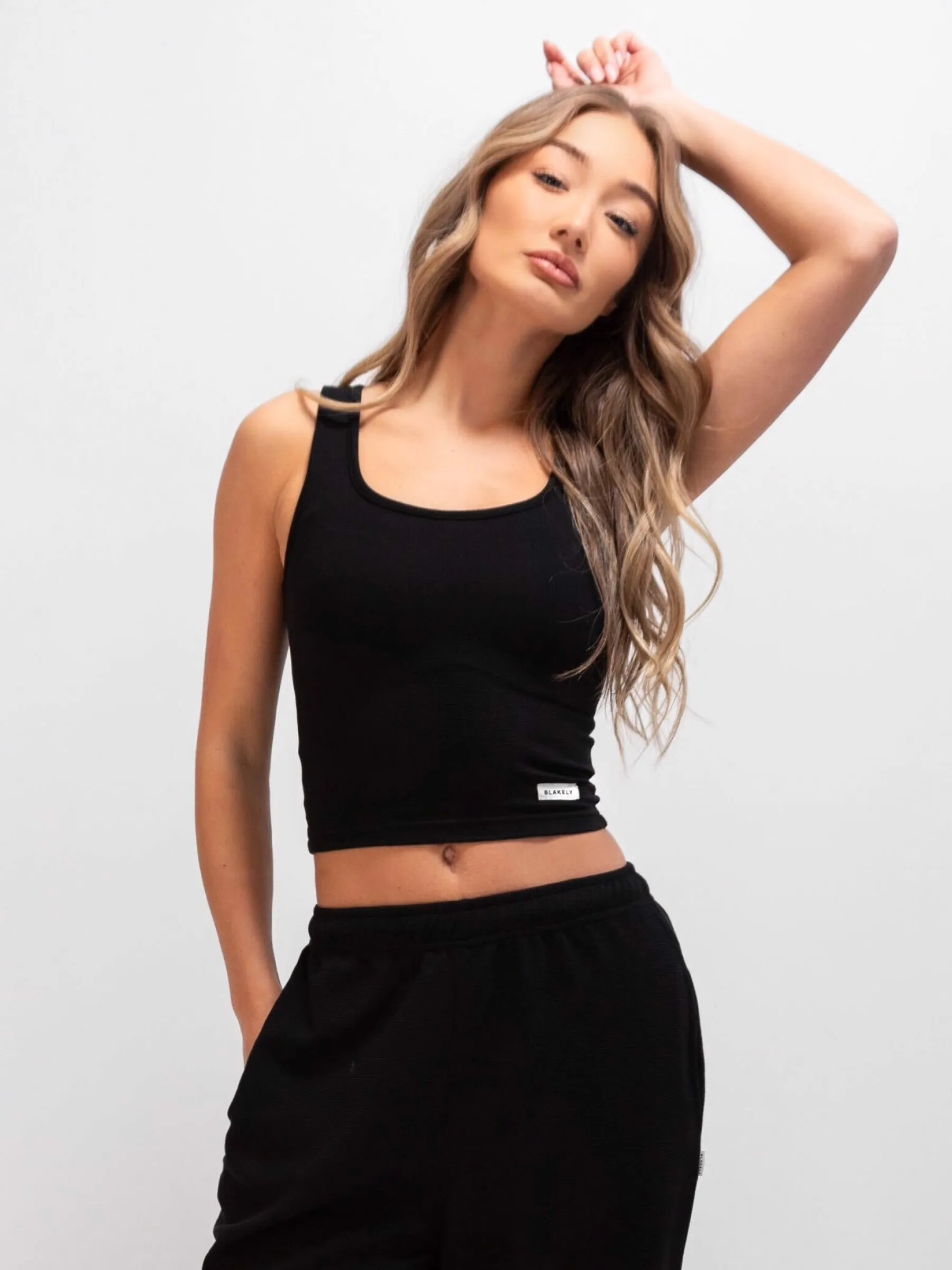 Soft Waffle Vest Top - Black Comfortable Wear Trendy popularity